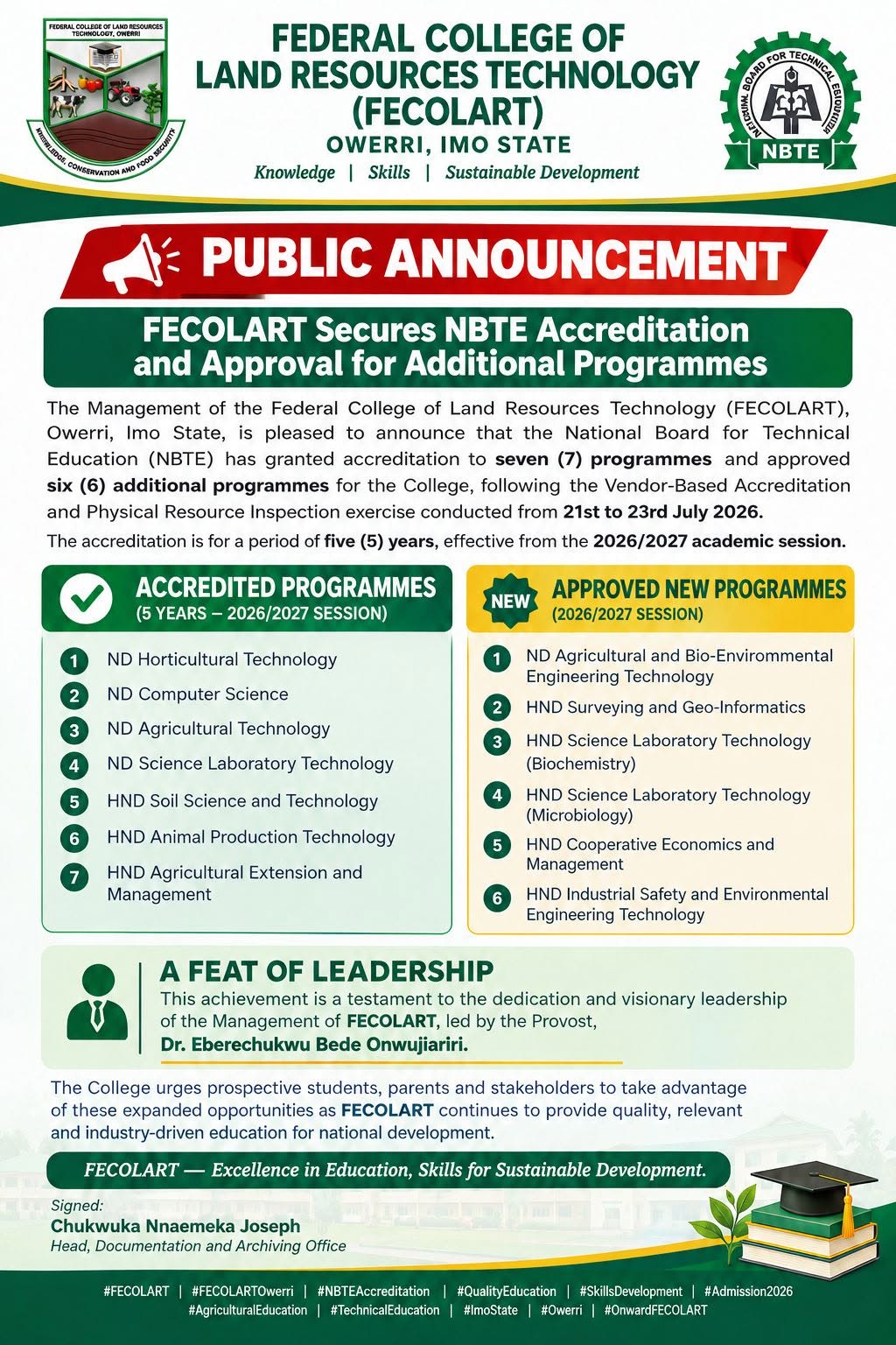 1. Announcement and accreditation overview
